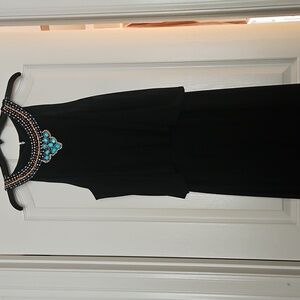 Designer Turquoise Trim long Evening Dress Size 14